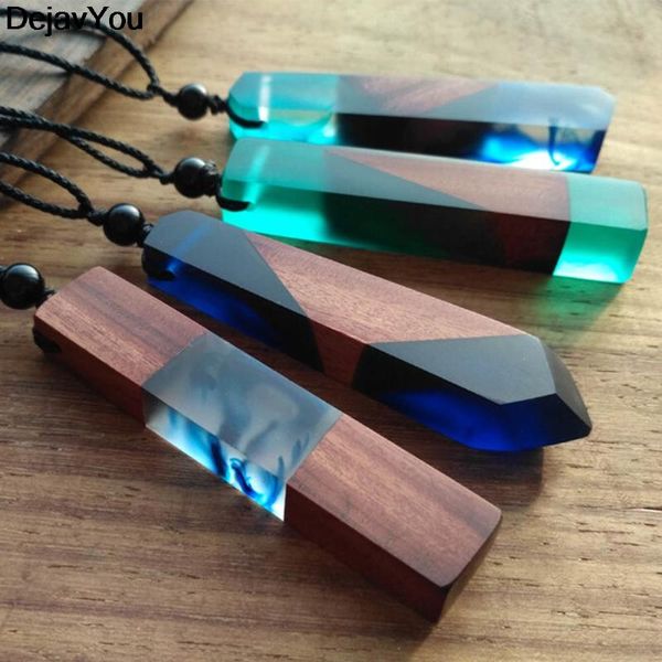 

fashion women men necklace handmade vintage resin wood necklaces pendants long rope wooden boho jewelry pendant, Silver