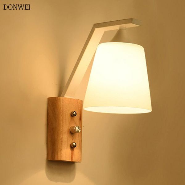 

wall lamp modern wooden lamps living room bedroom bedside ac96-260v e27 led sconce black white aisle lighting decoration