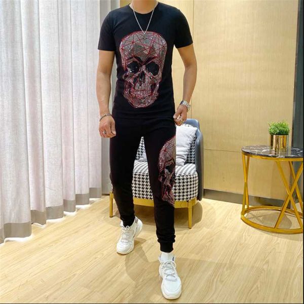 

men's tracksuits summer high-quality sportswear suit t-shirt+casual pants, Gray