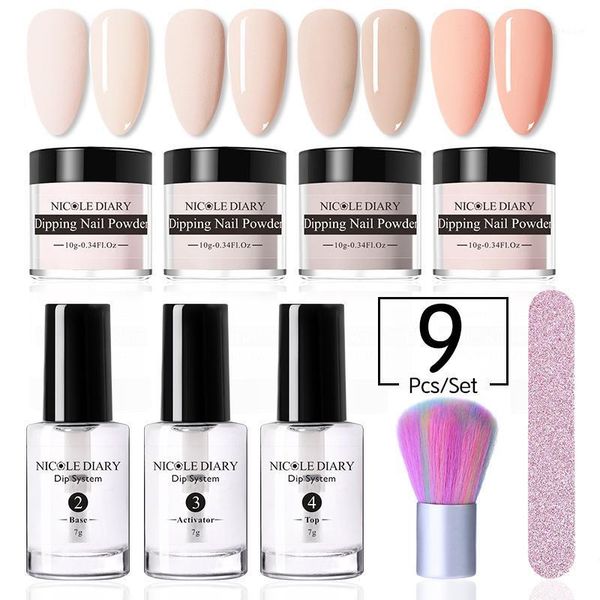 

diary 9pcs dipping nail powders set nude series dip art glitter powder natural dry dippping system kit decor1, Silver;gold