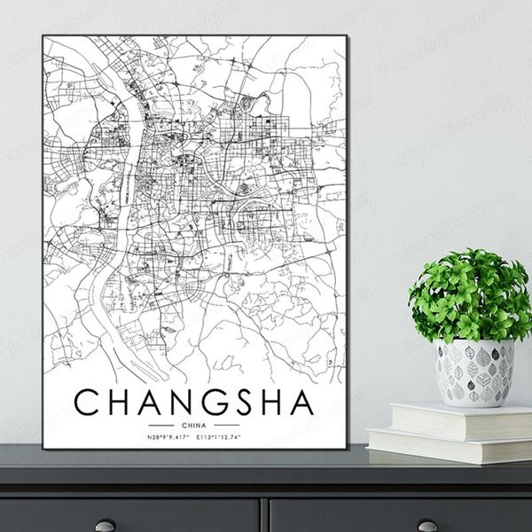 

paintings black and white city map china the changsha poster hd print wall art canvas nordic landspace painting for home decor
