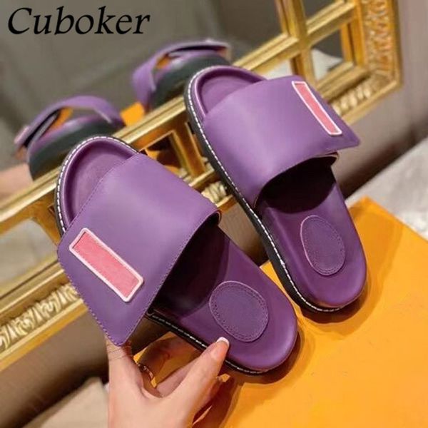 

75% off factory outlet sale luxury brand thick sole flat slippers leather slides platform summer designer vacation beach causal shoes for wo, Black