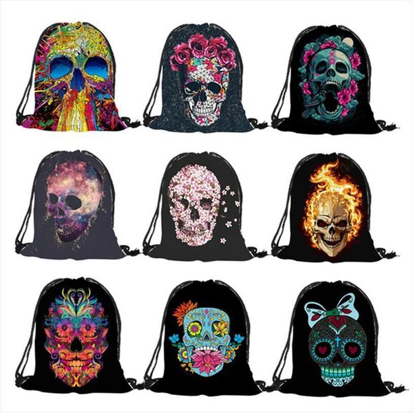 

punk women drawstring bags backpack halloween skull print vintage college students school bagpack girls feminina sack