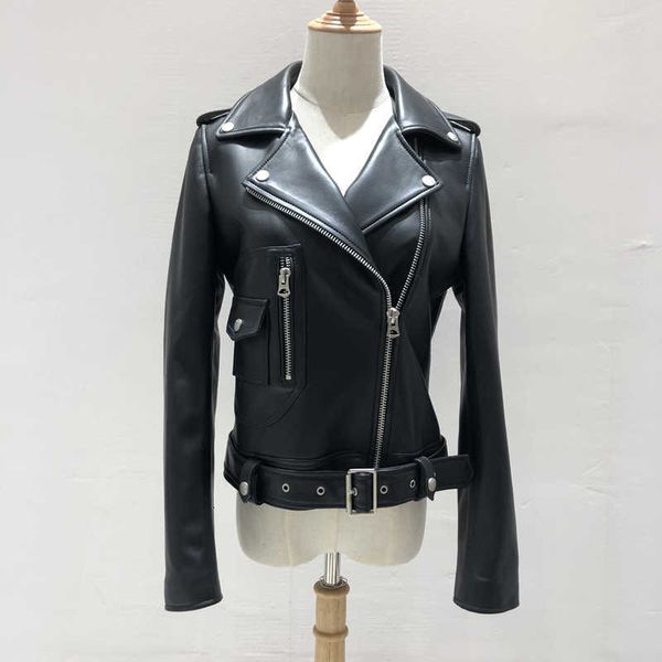 

women's fur & faux woman jackets 100% female motorcycle clothes real leather xa3i, Black