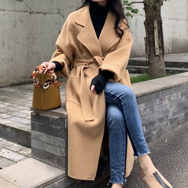 

women's wool & blends jacket women coat autumn and winter overcoat baggy veste manteau femme, Black