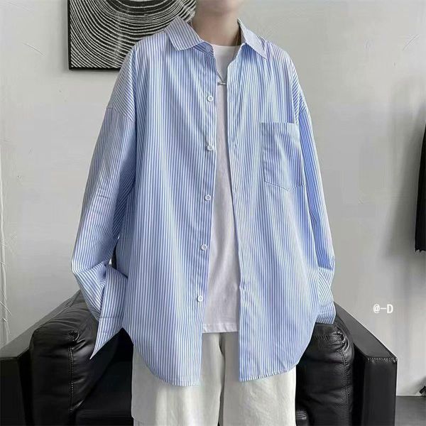 

men's casual shirts autumn striped fashion business society mens dress korean loose long-sleeved men -2xl, White;black