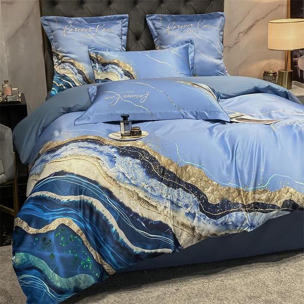 

bedding sets blue luxury satin silk cotton embroidery set  king duvet cover sheet bed linen pillowcases home textile