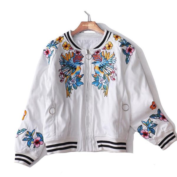 

women's jackets women chic fashion casual jacket coat flowers bird embroiderey baseball outwear female autumn thin cotton short outerwe, Black;brown