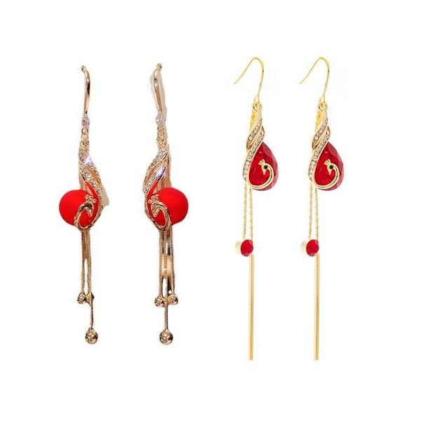 

romantic pendant long tassel dangle earrings red heart drop earrings for women girls party gift wholesale, Silver
