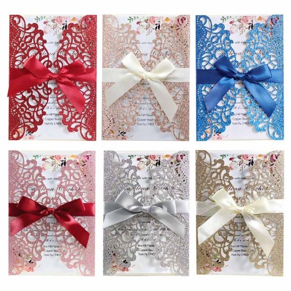 

greeting cards 20pcs glitter hollow invitations with envelopes ribbon for wedding invite bridal shower party supplies