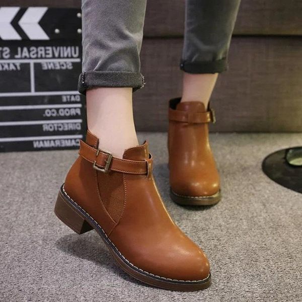 

boots autumn and winter women shoes with thick heels waterproof platform round head cotton belt buckle, Black