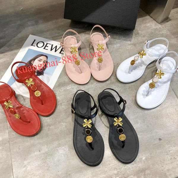 

summer black four-leaf clover buckle flat sandals outer wear flip-flops beach shoes female tide candy color