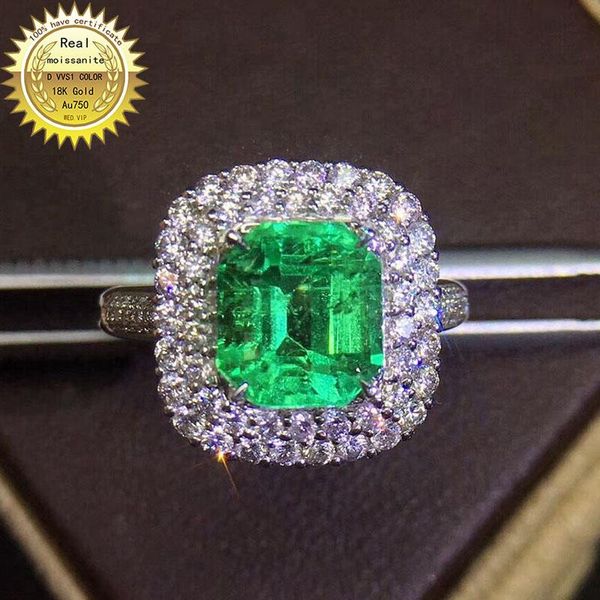 

cluster rings 10k gold ring lab created 2ct emerald and moissanite diamond with national certificate em-009, Golden;silver