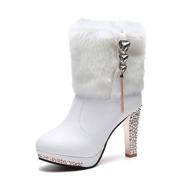 

boots winter extreme high heels ankle boot sexi designer women fur female rhinestone bling ladies, Black