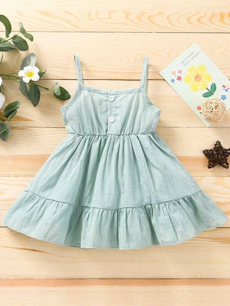 

baby girl half button ruffle hem cami dress she, Red;yellow