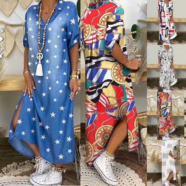 

selling women's printed button long sleeve s 2021 autumn shirt skirt, White