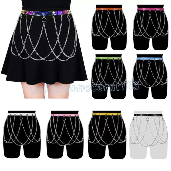 

costume metal waist chain tassel women pu leather belly chains rock nightclub dress punk belt with body accessories garter rave wear, Silver