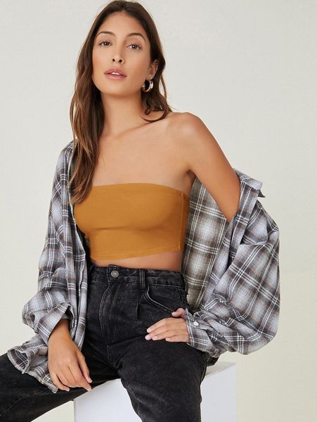 

solid form fitted crop tube j8hc#, White