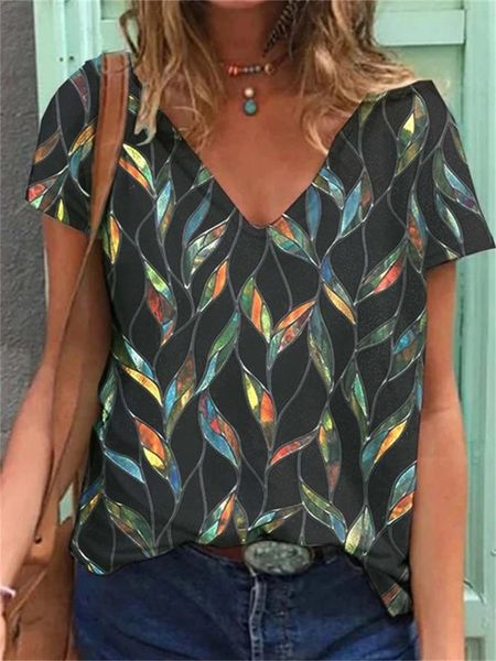 

women's t-shirt summer y2k style short sleeve loose v-neck streetwear oversized tie-dye gradient print casual top, White