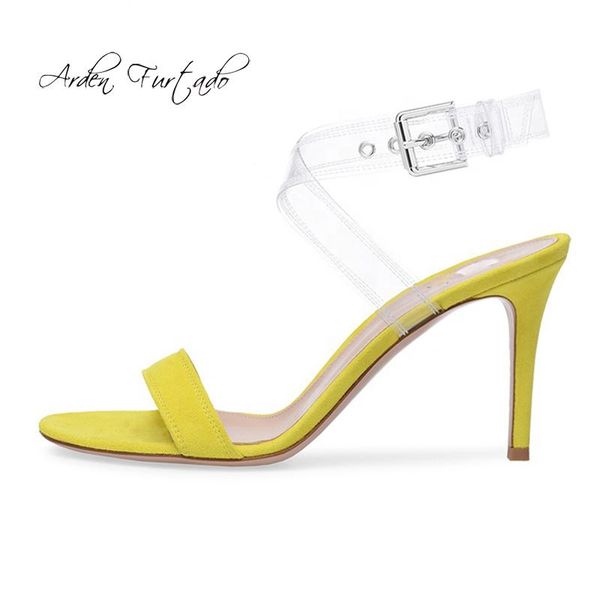 

dress shoes arden furtado summer fashion women's elegant stilettos heels open toe sandals buckle strap yellow party 44 45, Black