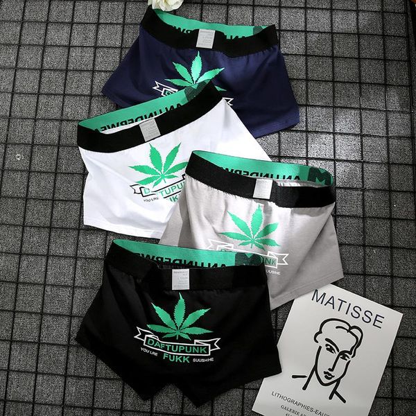 

underpants 3pcs mens cotton boxer underwear male maple leafs printed pure men panties shorts solid, Black;white