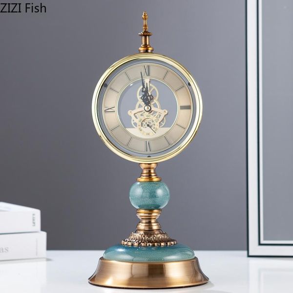 

desk & table clocks mechanical gear clock silent sweep needle living room decoration european tabletimepiece vintage home decor