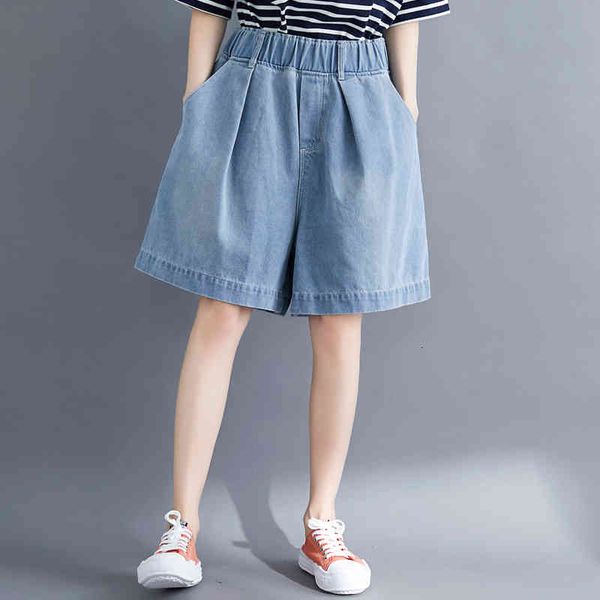 

women's shorts summer women denim arrival high elastic waist pocket wide leg jeans blue washed short femme gnv2, White;black