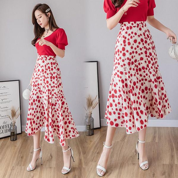

skirts long printed maxi korean fashion high-waisted vintage spring autumn summer women's clothing vetement femme 2021, Black
