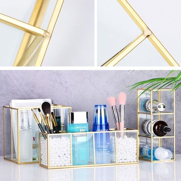 

storage boxes & bins gold glass makeup brush holder container ring earring clear decorative pen pencil beauty display