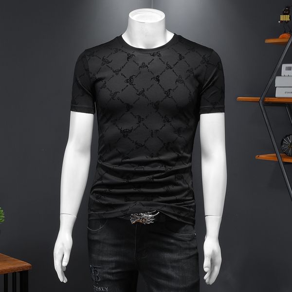 

2021 tide brand shortsleeved tshirt mens mercerized cotton slimfit youth round neck trend summer top, White;black