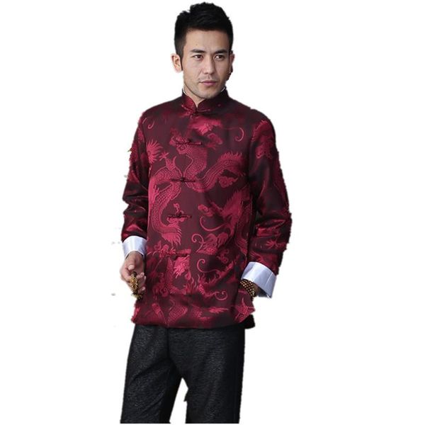 

men's jackets burgundy chinese traditional brocade satin double collar with dragon coats ml xl xxl xxxl, Black;brown