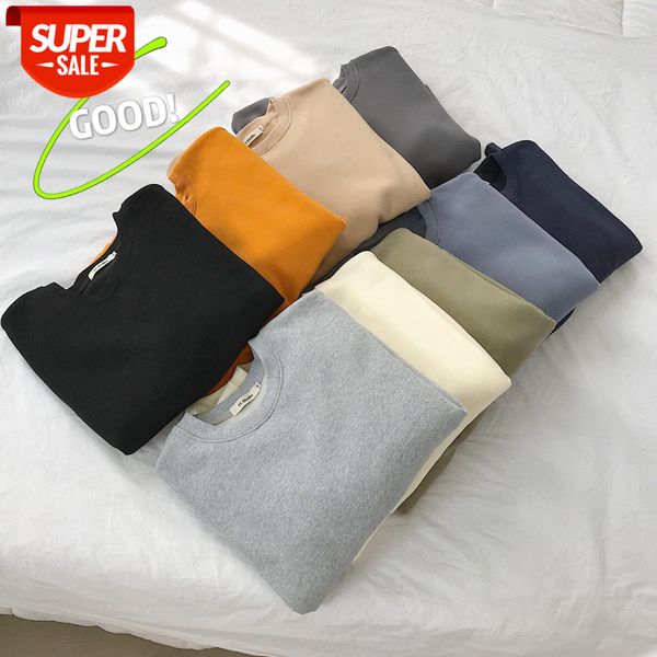 

intfeday basic solid color round neck sweater for men and women with neutral plus velvet to keep warm #ij0o, Black