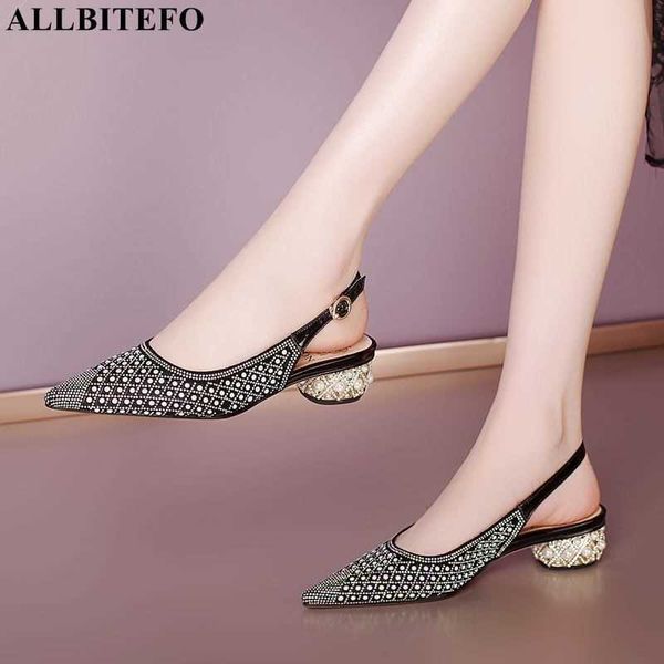 

allbitefo size 34-41 hollow out bead design real genuine leather women heels sandals summer fashion girls shoes sandals 210611, Black
