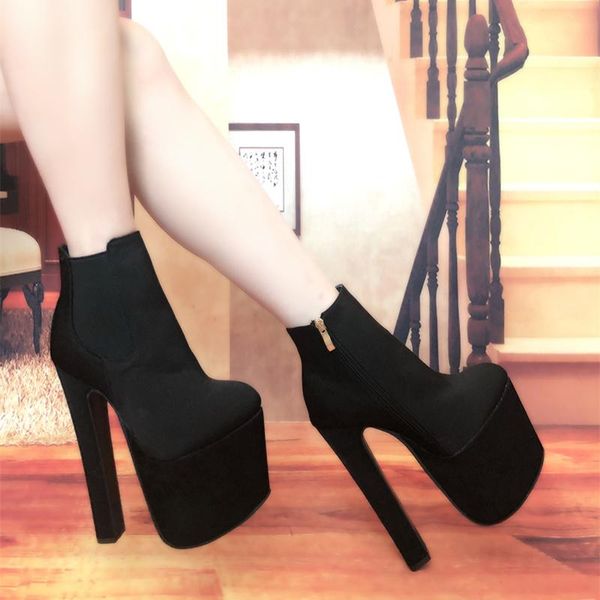 

dress shoes 18cm high-heeled boots fashion women's short thick heel waterproof platform bottom 2021 spring and autumn, Black