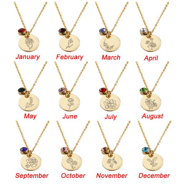 

birthstone pendants necklace birthday flower and crystal stone necklaces for women girls men fashion jewelry gifts, Silver