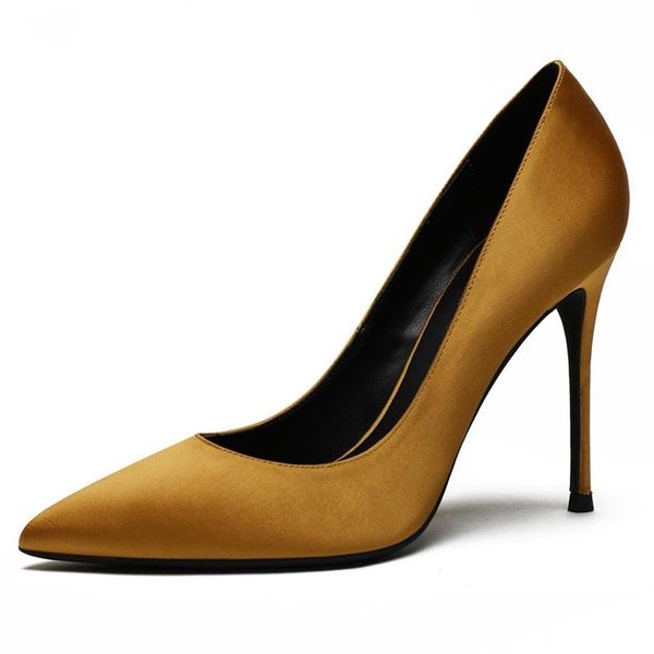 

dress shoes fashion women pumps high heels classic silk wedding pointed toe female ladies woman thin heel, Black