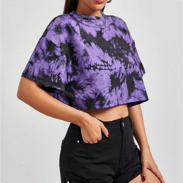 

women's t-shirt tie dye vintage crop crewneck woman tshirts short sleeve simple design casual summer plus size fashion tshirt, White