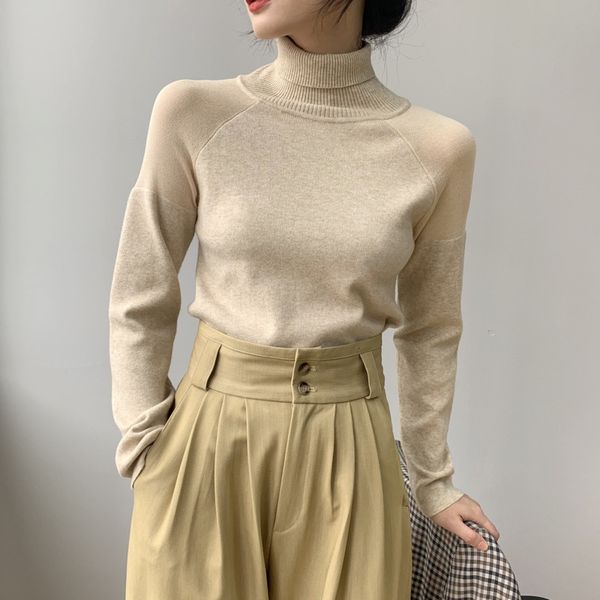 

women's knits & tees turtleneck patchwork knitted slim woman sweaters autumn thin basic pullovers sweater 5 colors ez8a, White