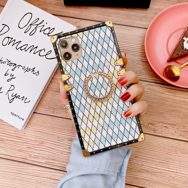 

gradient diamond square luxury designer show box phone cases with ring holder for iphone 12 11 pro promax x xs xsmax 7 8 plus samsung note20