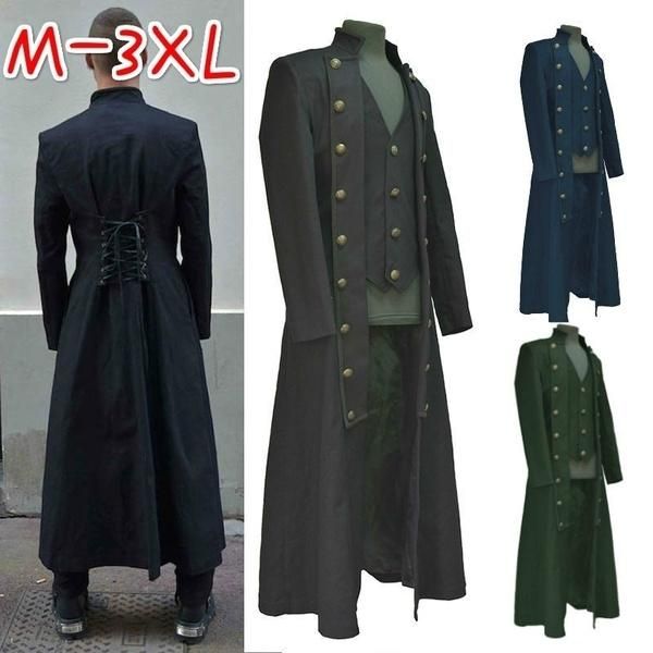 

men's jackets 4 color long jacket coat vintage coaplay costume back lace up outfit medieval steampunk renaissance style co, Black;brown