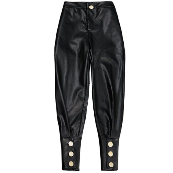 

women's pants & capris lanmrem 2021 fashion black pu leather harem for women casual waist trousers personality yg07101, Black;white