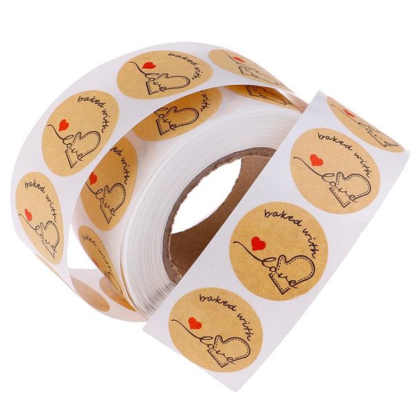 

gift wrap 1 inch round natural kraft baked with love stickers 500 labels per roll cute for seal handmade sticker