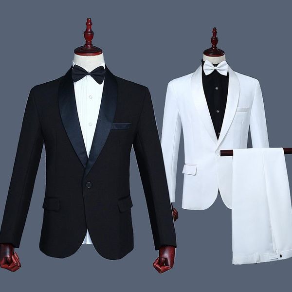 

men's suits & blazers long-sleeved set stage black and white mens 2 piece suit single breasted straight men, White;black