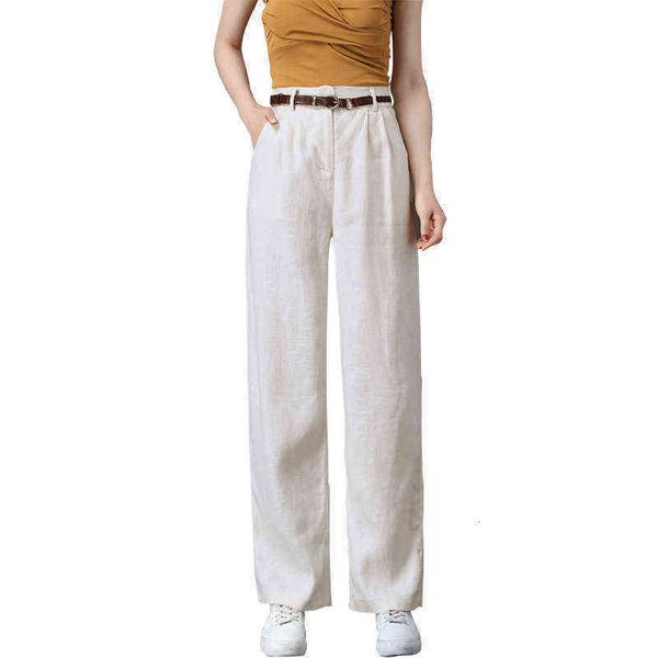 

2021 summer cotton and linen versatile wide leg pants thin casual ol professional women's high waist loose, Black;white
