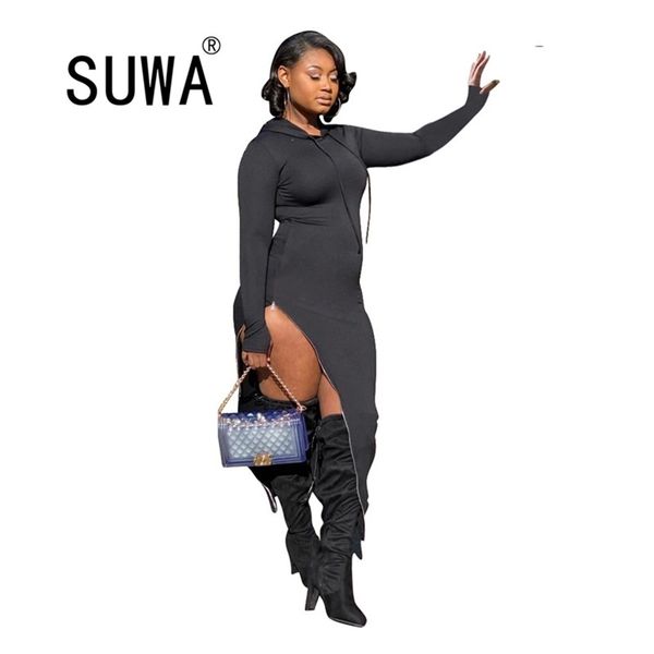 

high street fashion autumn knitted midi dresses for women long sleeve pullover sweater club outfits wholesale 210525, Black;white