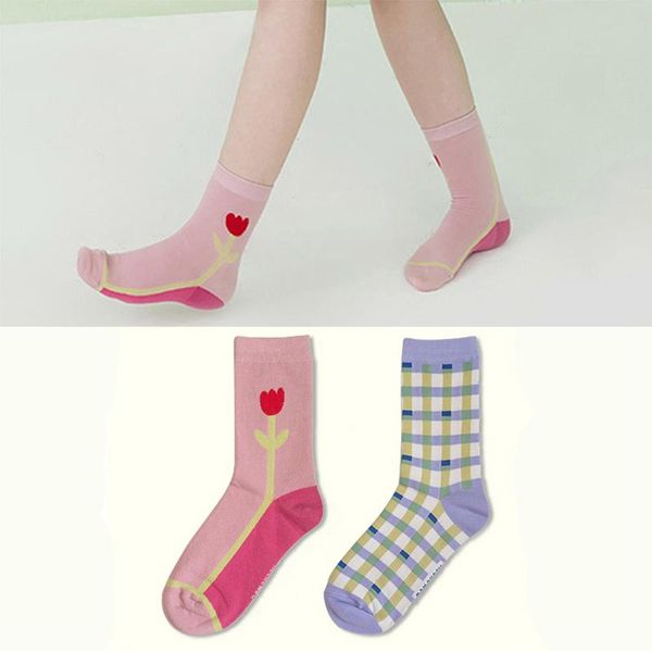

men's socks spring and summer big magic tree hy elegant small flower lattice fresh ins cute japanese cotton in the tube, Black