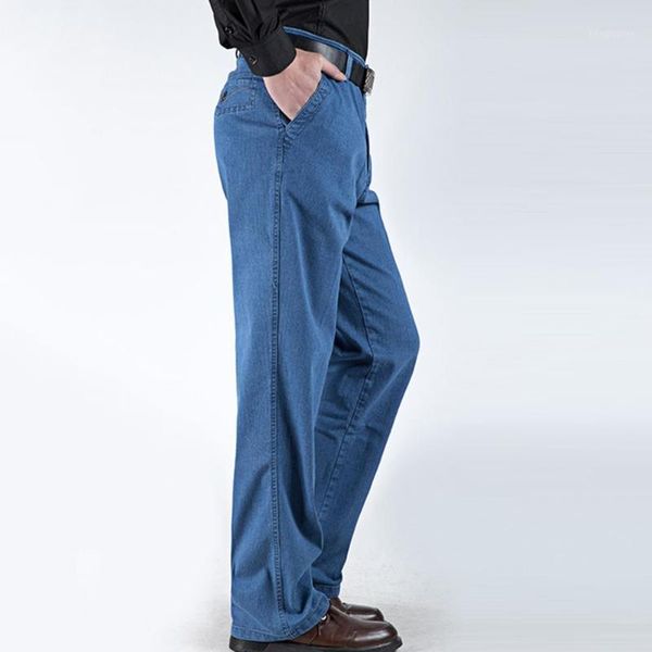 

men's jeans old-fashioned high waist classic wear resistant loose pencil long for party, Blue