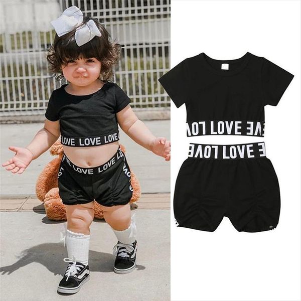 

wholesale children kids toddler girls letter clothing set crop t shirt shorts pants summer clothes outfit tracksuit, White