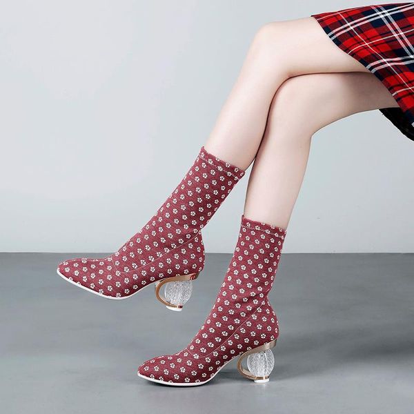 

boots 2021 spring round head girl autumn fashion ankle women female crystal heel women's botas mujer, Black
