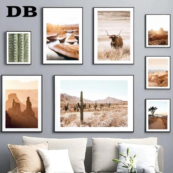 

paintings lake powell longhorn cow desert moon cactus flower wall art print canvas painting nordic poster decor pictures for living room